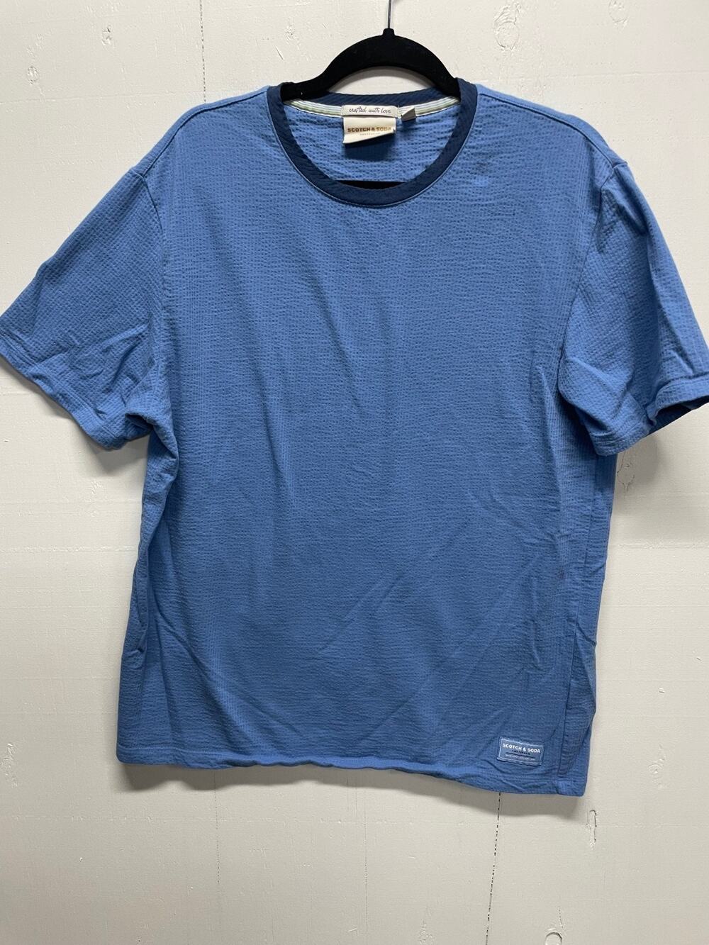 Scotch & Soda T Shirt Men’s Size L Blue Textured Crew Neck Waffle Knit Ribbed